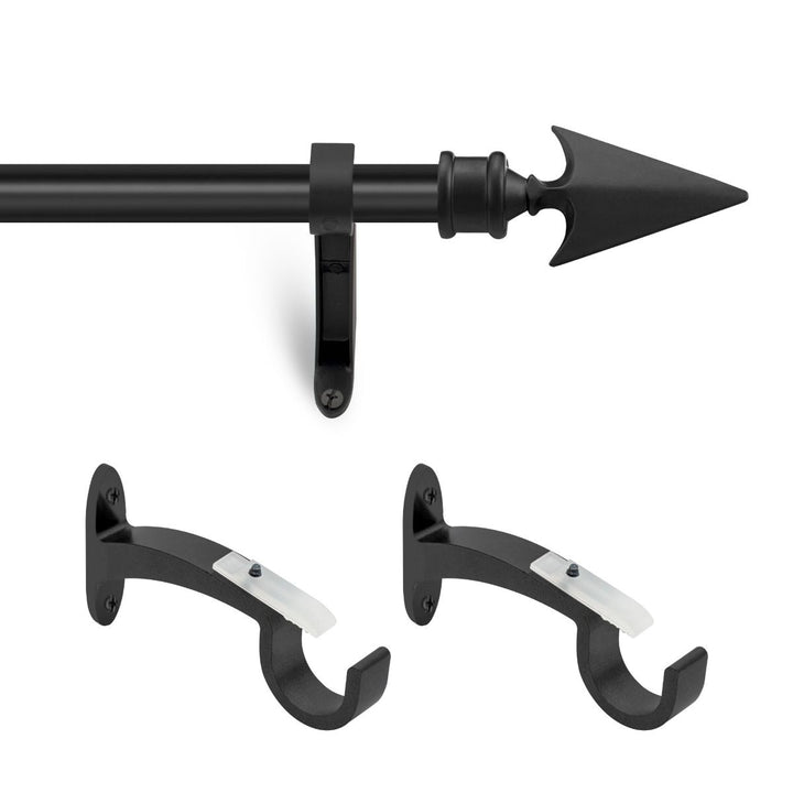 Extendable Black Metal Curtain Pole with Arrow Finial - 36-66" and 66-120" - Rustproof