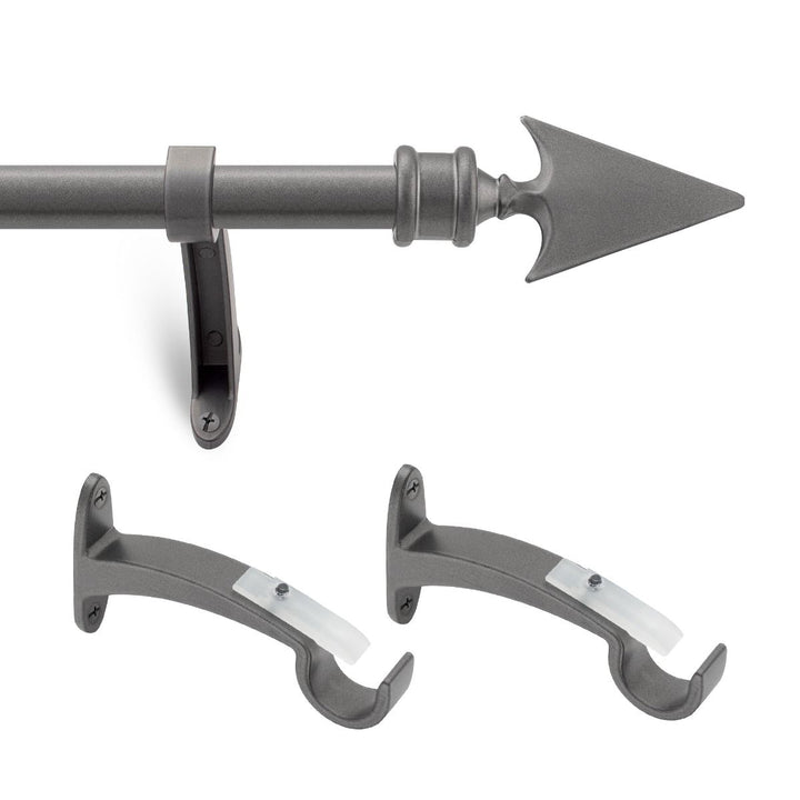 Extendable Charcoal Grey Metal Curtain Pole - Arrow Finial - 36-66", 66-120"