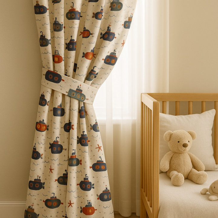 Submarine Adventure Cotton Kids Curtains – Nautical Underwater Drapes, Light-Filtering or 100 % Blackout