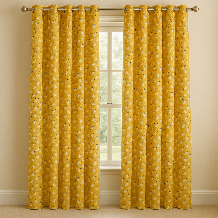 Seagull Flight Cotton Kids Curtains – Mustard Coastal Drapes, Light-Filtering or 100 % Blackout