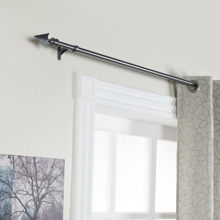 Extendable Charcoal Grey Metal Curtain Pole - Arrow Finial - 36-66", 66-120"