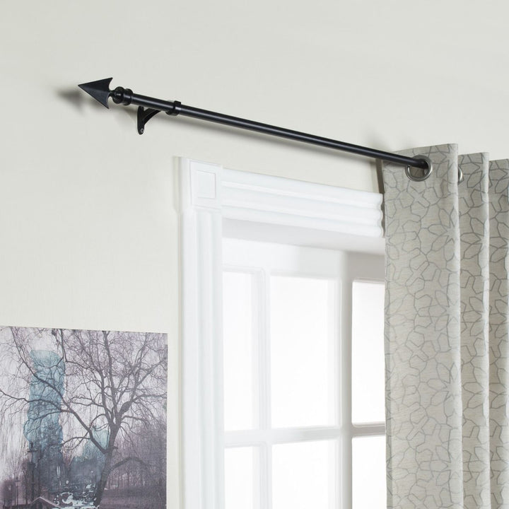Extendable Black Metal Curtain Pole with Arrow Finial - 36-66" and 66-120" - Rustproof
