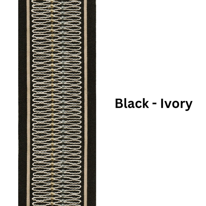 Decorative Wavy Curtain Trim Border Tape Ribbon - 10cm Wide Curtain Drapery Trim By The Metre Black Ivory