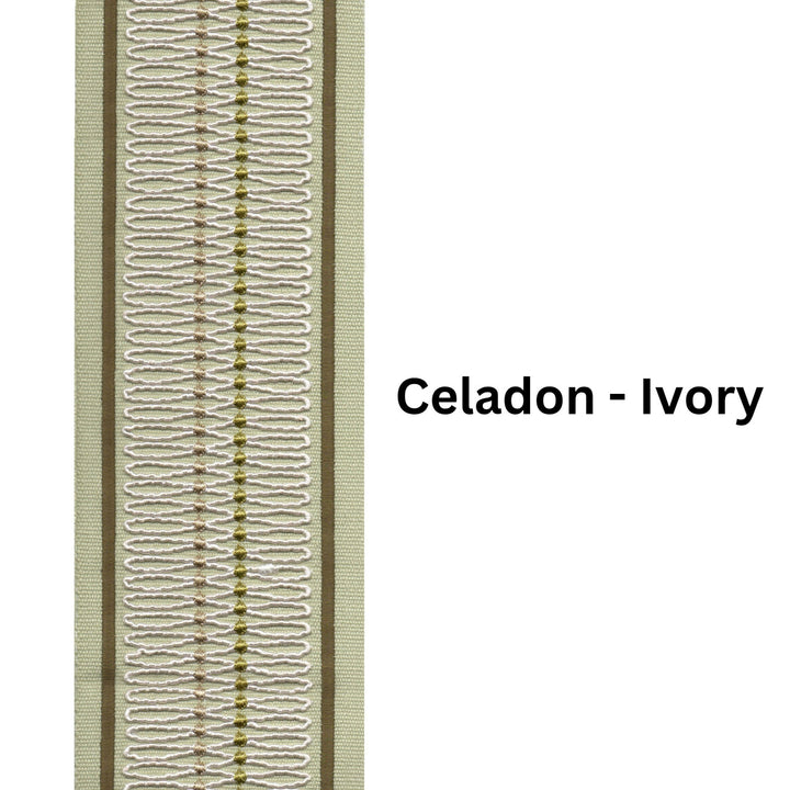 Decorative Wavy Curtain Trim Border Tape Ribbon - 10cm Wide Curtain Drapery Trim By The Metre Celadon Ivory