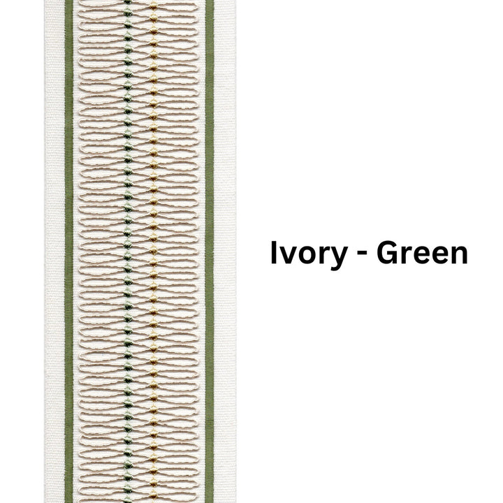 Decorative Wavy Curtain Trim Border Tape Ribbon - 10cm Wide Curtain Drapery Trim By The Metre Ivory Green