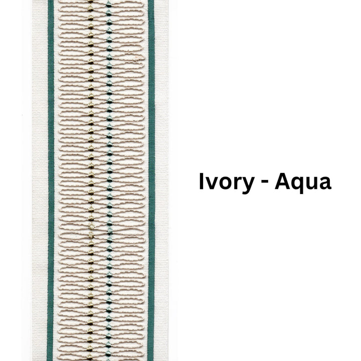 Decorative Wavy Curtain Trim Border Tape Ribbon - 10cm Wide Curtain Drapery Trim By The Metre Ivory Aqua