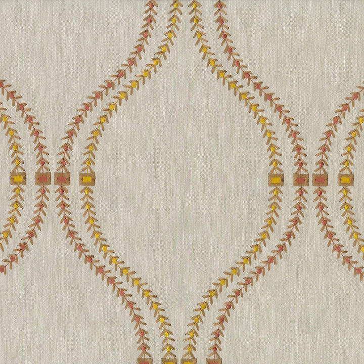 Tan Linen Sheer Curtains | Ogee Trellis Embroidery | Custom Sizes & Headings