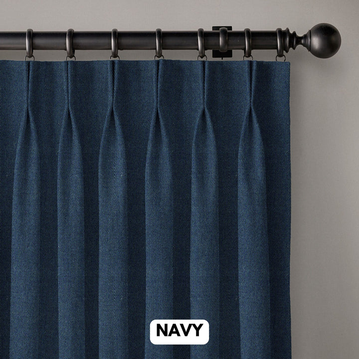 Pinch Pleated Woven Herringbone Linen Curtains UK - Natural Texture | Standard & Made to Measure