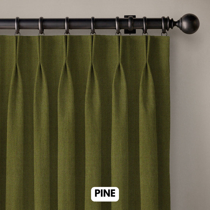 Pinch Pleated Woven Herringbone Linen Curtains UK - Natural Texture | Standard & Made to Measure
