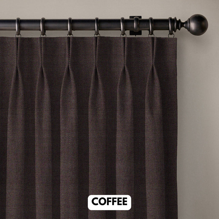 Pinch Pleated Woven Herringbone Linen Curtains UK - Natural Texture | Standard & Made to Measure
