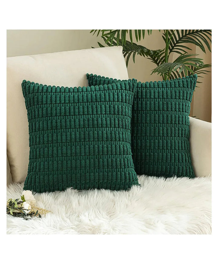 Dark Green Corduroy Cushion Cover | 45x45cm | Soft Plush Cotton Velvet