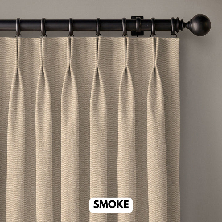 Pinch Pleated Woven Herringbone Linen Curtains UK - Natural Texture | Standard & Made to Measure