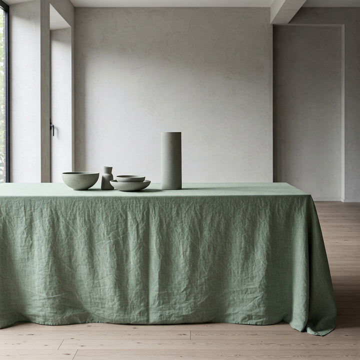 Sage Green Linen Tablecloth - Organic Flax - Natural Table Cover