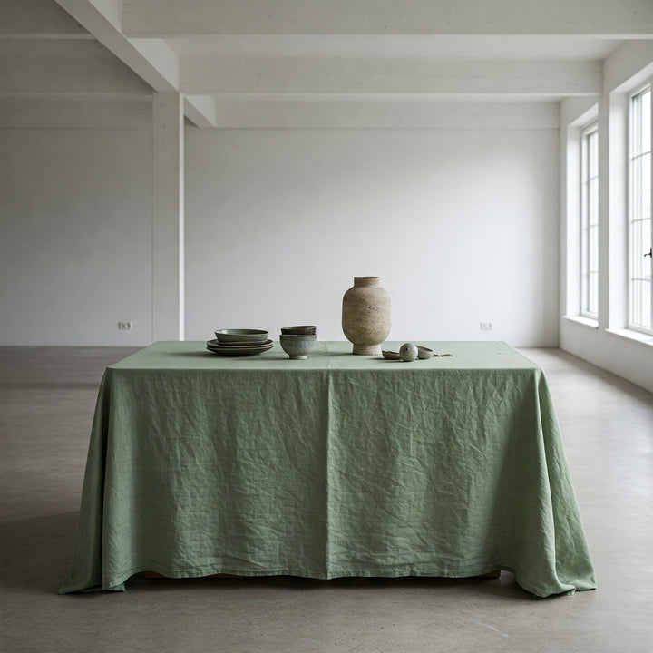 Sage Green Linen Tablecloth - Organic Flax - Natural Table Cover
