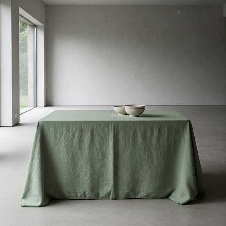 Sage Green Linen Tablecloth - Organic Flax - Natural Table Cover