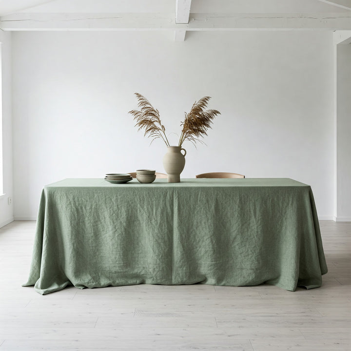 Sage Green Linen Tablecloth - Organic Flax - Natural Table Cover