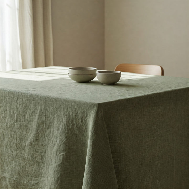 Sage Green Linen Tablecloth - Organic Flax - Natural Table Cover