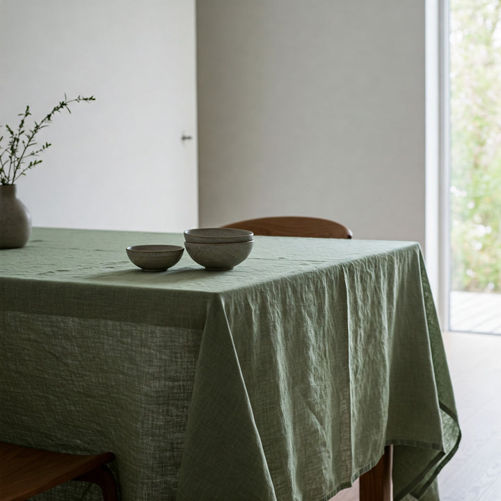 Sage Green Linen Tablecloth - Organic Flax - Natural Table Cover