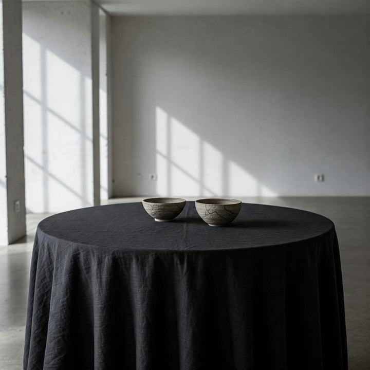 Organic Flax Linen Tablecloth Black - Washed Rustic Table Cover