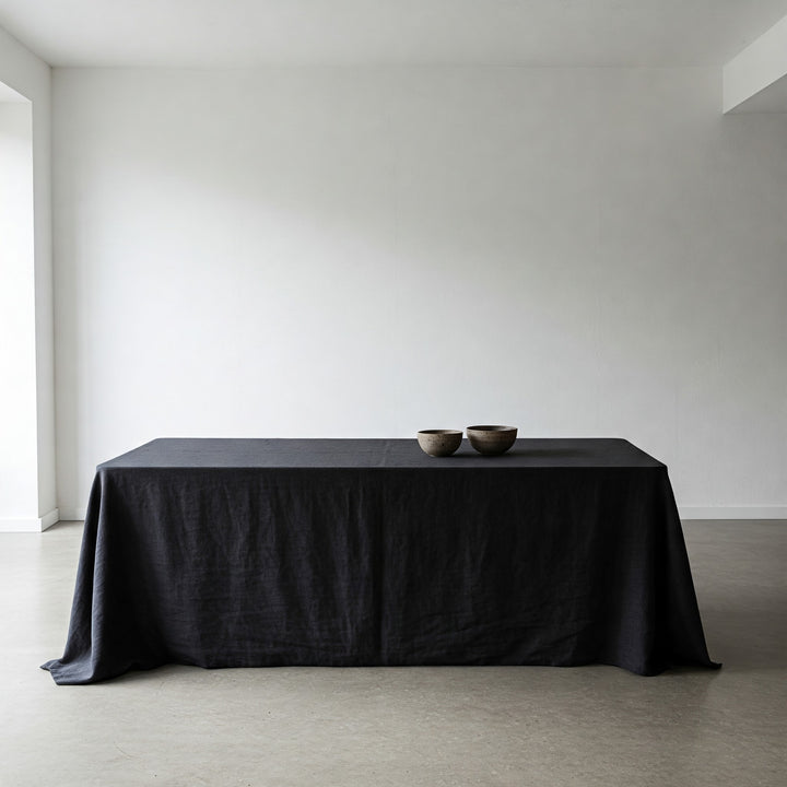 Organic Flax Linen Tablecloth Black - Washed Rustic Table Cover