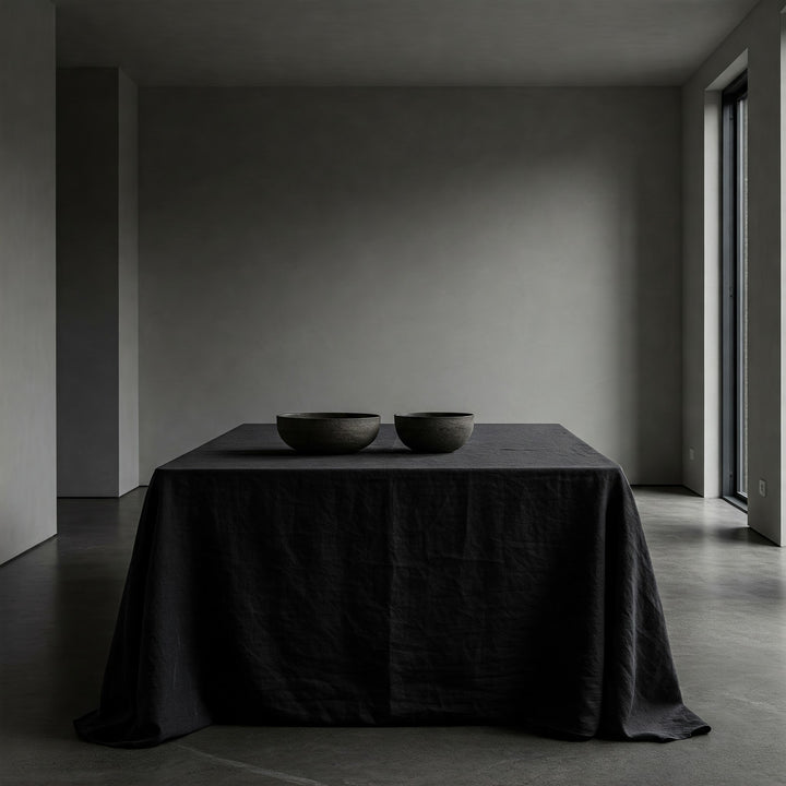 Organic Flax Linen Tablecloth Black - Washed Rustic Table Cover