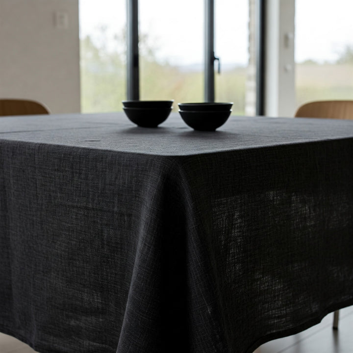 Organic Flax Linen Tablecloth Black - Washed Rustic Table Cover