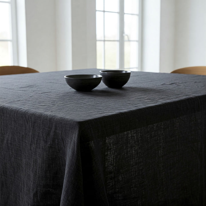 Organic Flax Linen Tablecloth Black - Washed Rustic Table Cover