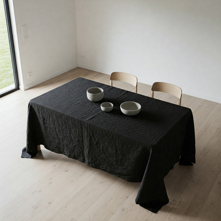 Organic Flax Linen Tablecloth Black - Washed Rustic Table Cover