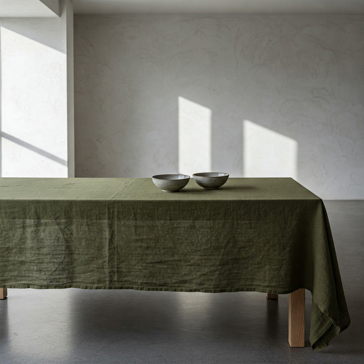 Olive Green Linen Tablecloth - Organic Flax Rustic Table Cover