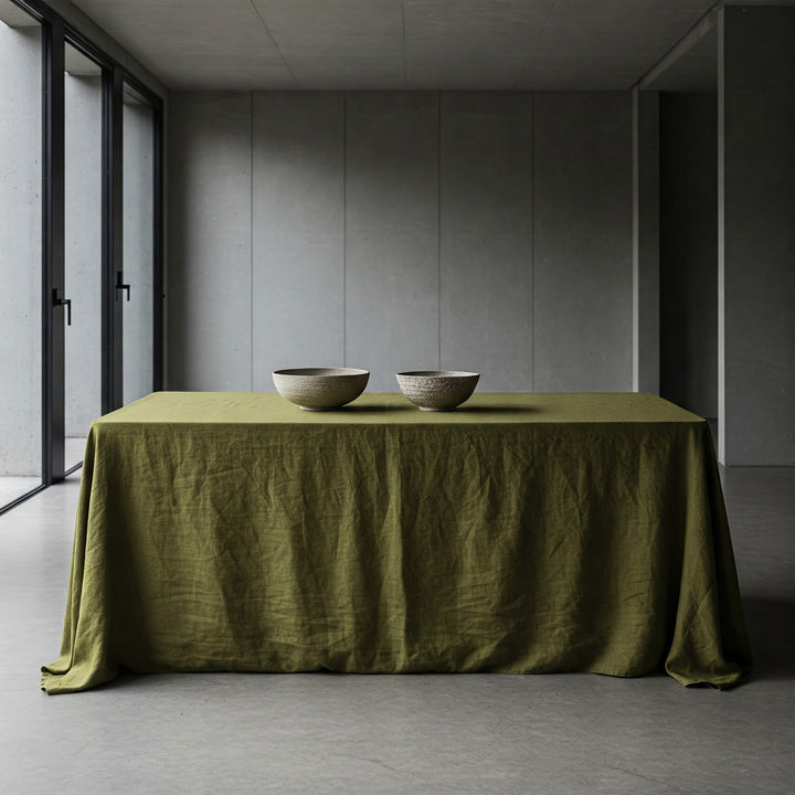 Olive Green Linen Tablecloth - Organic Flax Rustic Table Cover