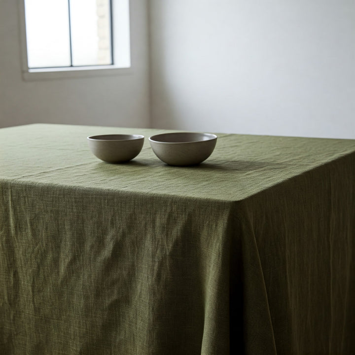 Olive Green Linen Tablecloth - Organic Flax Rustic Table Cover