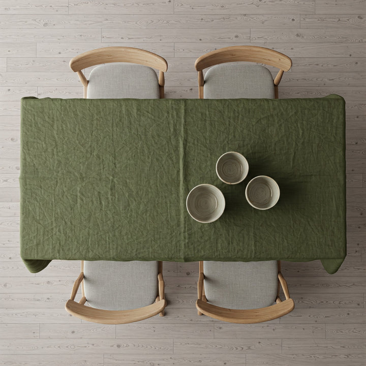 Olive Green Linen Tablecloth - Organic Flax Rustic Table Cover