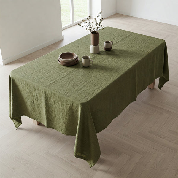 Olive Green Linen Tablecloth - Organic Flax Rustic Table Cover