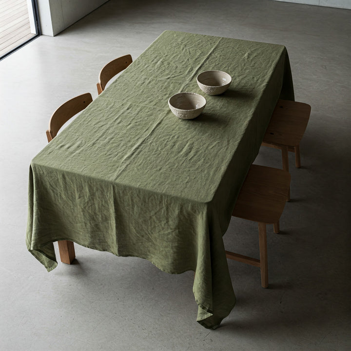 Olive Green Linen Tablecloth - Organic Flax Rustic Table Cover