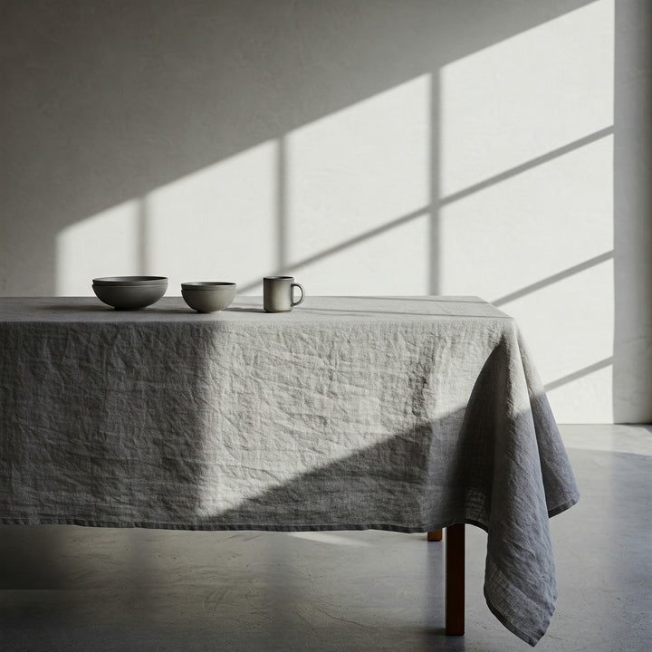 English Grey Linen Tablecloth - Organic Flax Textured Table Cover