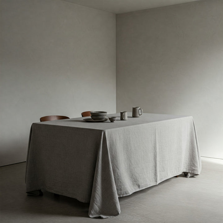 English Grey Linen Tablecloth - Organic Flax Textured Table Cover