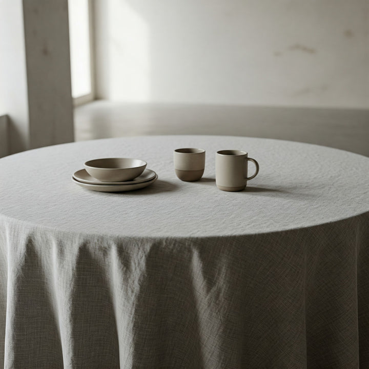 English Grey Linen Tablecloth - Organic Flax Textured Table Cover