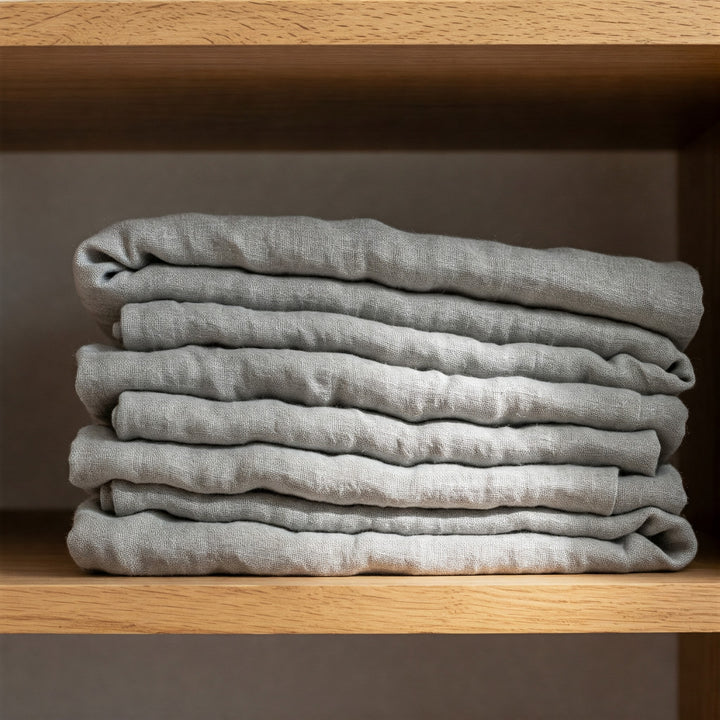 English Grey Linen Tablecloth - Organic Flax Textured Table Cover