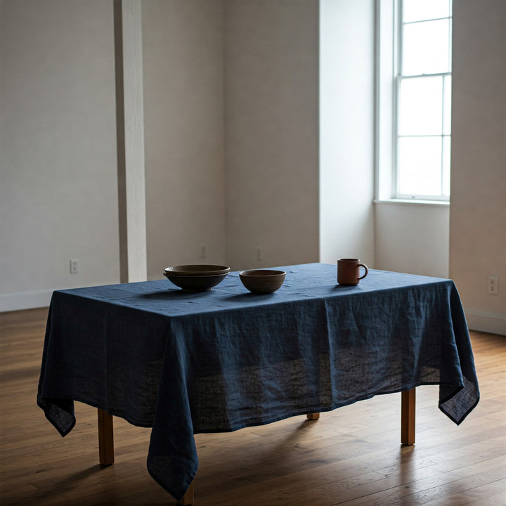 Midnight Blue Linen Tablecloth - Organic Flax Table Cover