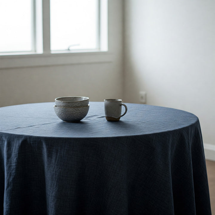 Midnight Blue Linen Tablecloth - Organic Flax Table Cover