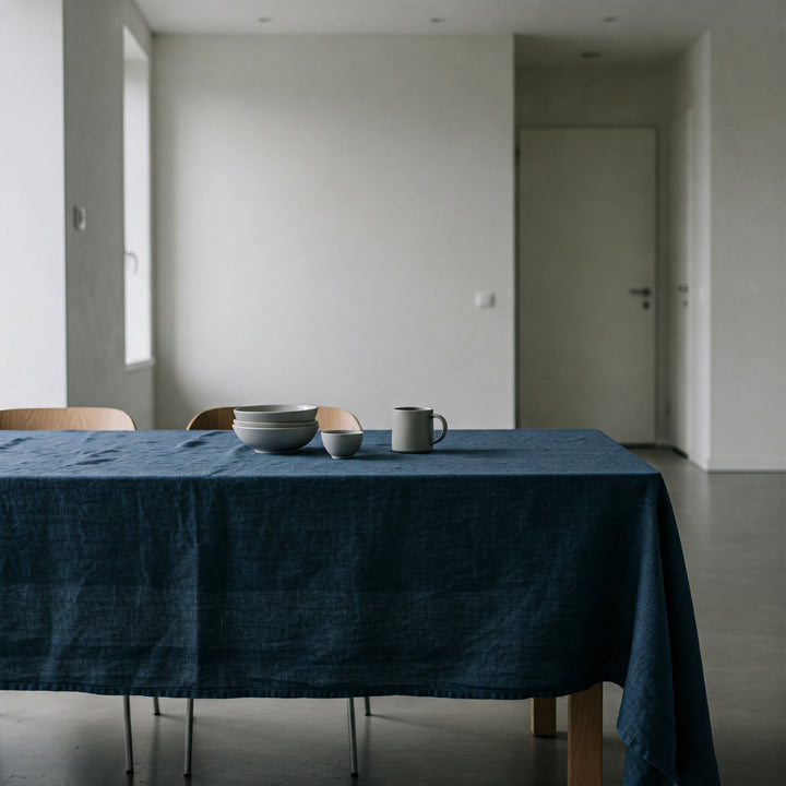 Midnight Blue Linen Tablecloth - Organic Flax Table Cover