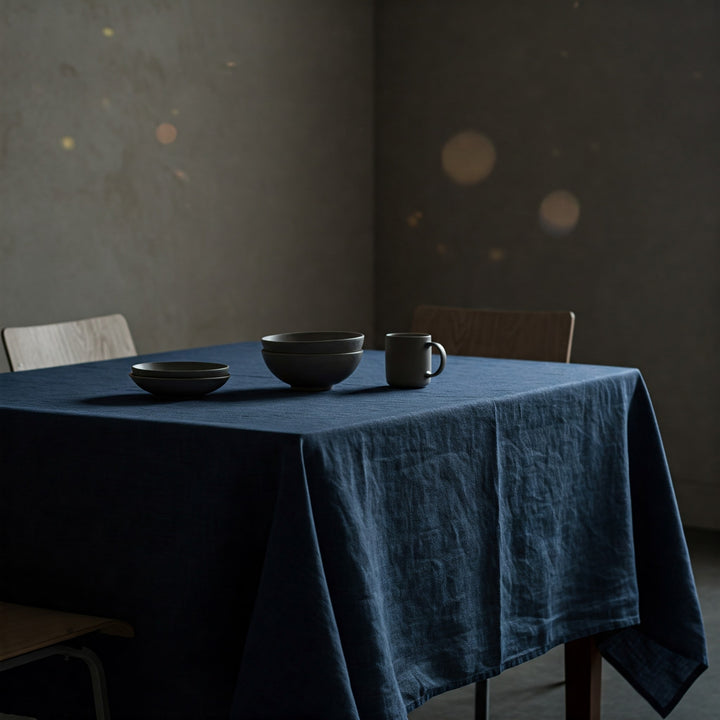 Midnight Blue Linen Tablecloth - Organic Flax Table Cover