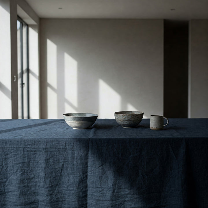 Midnight Blue Linen Tablecloth - Organic Flax Table Cover