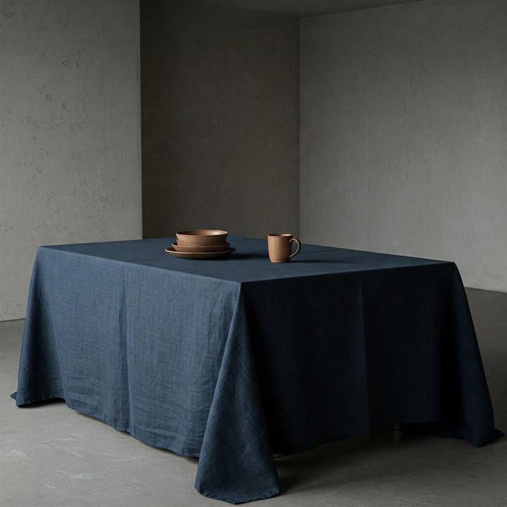 Midnight Blue Linen Tablecloth - Organic Flax Table Cover