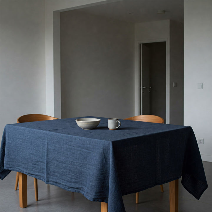 Midnight Blue Linen Tablecloth - Organic Flax Table Cover
