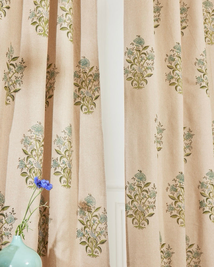 Hand Block Printed Linen Curtains | Bird & Floral Motif | Standard & Custom Lengths
