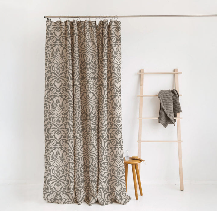 Hemp Eco-Printed Paisley Shower Curtain | Natural & Indigo | Waterproof & Sustainable | Eco Friendly Bath Natural (Earth)