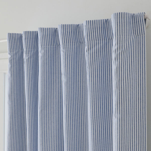 Oxford Stripe Linen Curtains | Standard & Made to Measure | Light Filtering or Blackout Liners Blue