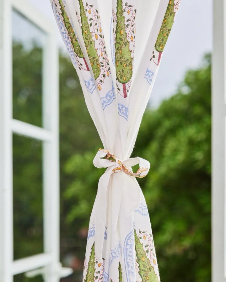 Summer Linen Curtains | Hand Block Printed Citrus Design | Standard & Custom Sizing