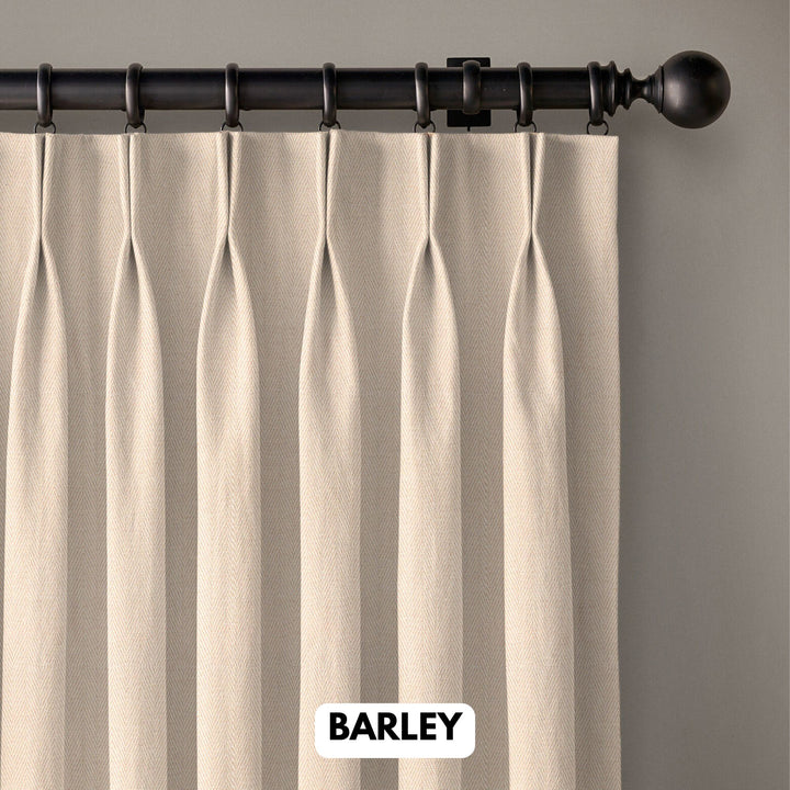 Pinch Pleated Woven Herringbone Linen Curtains UK - Natural Texture | Standard & Made to Measure